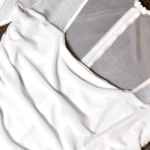 Pink Lily White Ruched Bodycon Dress L Sheer Mesh Long Sleeve Romantic - Picture 6 of 11